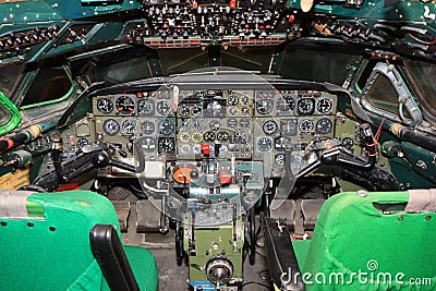 Old jet airliner cockpit Stock Photo