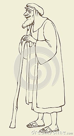 Old in national dress. Vector drawing Vector Illustration