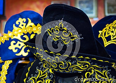 The old Kazakh national headdress with a traditional pattern Editorial Stock Photo