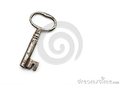 Old key on plain white background Stock Photo