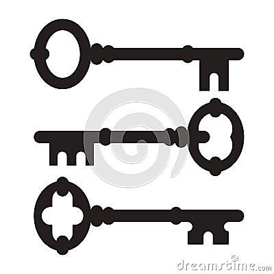 Old key silhouette set Stock Photo