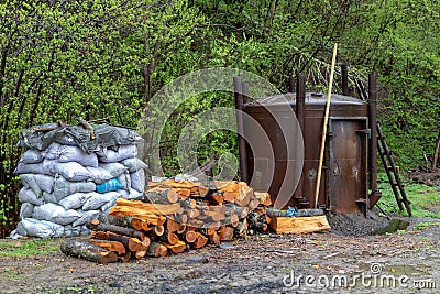 Old kilns for firing charcoal in Central Europe. A simple method of obtaining black gold Stock Photo