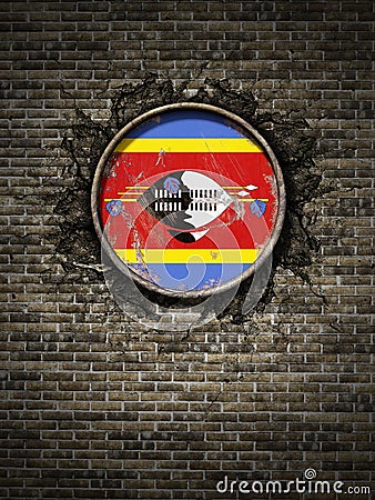 Old Kingdom of Swaziland flag in brick wall Stock Photo