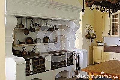 old kitchen in a castle museum Editorial Stock Photo