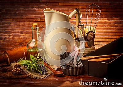 Old kitchen cooking utensil Stock Photo
