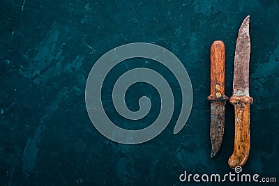 Old knife Kitchen utensils. Free space for text. Stock Photo