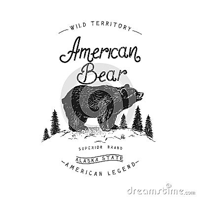 Old label with bear Vector Illustration