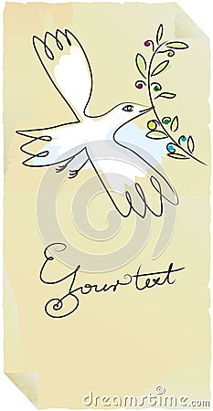 Old label peace bird with olive Vector Illustration