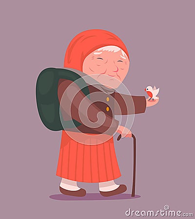 Old Lady Adult Traveler Cartoon Design Character Icon on Stylish Background Vector Illustration Vector Illustration