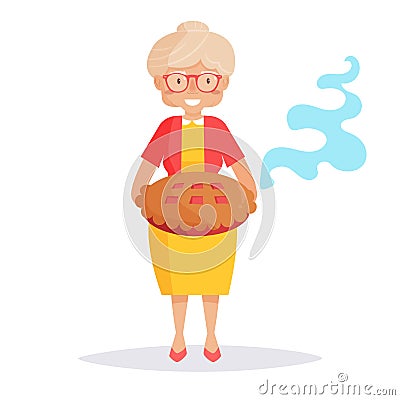 Old lady with a pie Vector Illustration