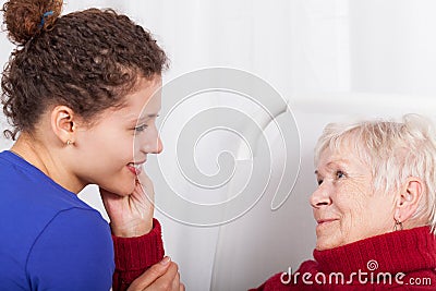 The old lady is satisfied with the care Stock Photo