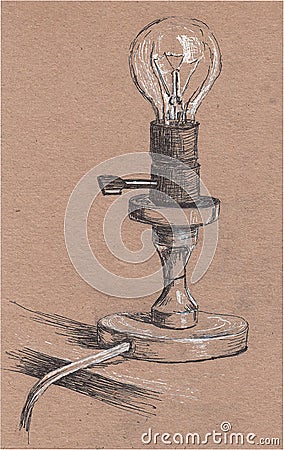 Old lantern in the style of a sketch. The symbol of warmth and comfort. Hand drawn by black and white pen on craft paper Stock Photo