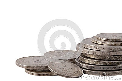 Old Latvian lats silver coin stack Stock Photo