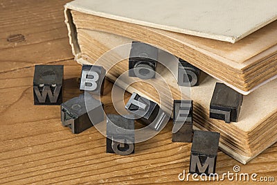 Old lead ink printing type from a book printing company Stock Photo