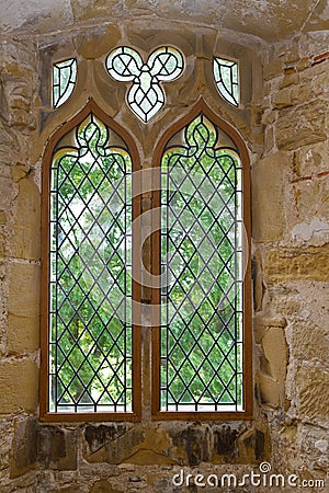 Old leaded abbey window Stock Photo