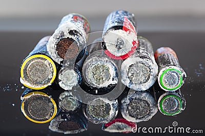 Old leaking batteries Stock Photo