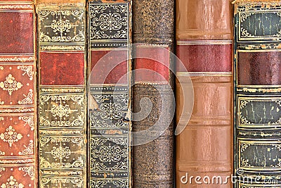 Old leather bound book spines Stock Photo