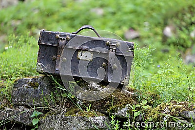 Old leather carpetbag Stock Photo