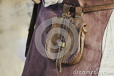 Old leather wallet medieval brown Stock Photo