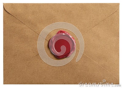 Old letter envelope with wax seal isolated with clipping path included Stock Photo