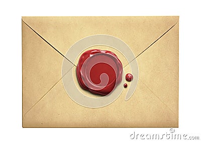 Old letter envelope with wax seal isolated Stock Photo