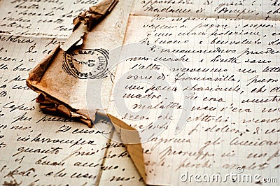 Old letter with stamp on old paper Stock Photo