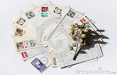 Old letters, french post cards. nostalgic vintage Editorial Stock Photo