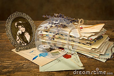 Old letters and a portrait Stock Photo