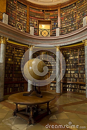 Old library with earth globe, and columns Editorial Stock Photo