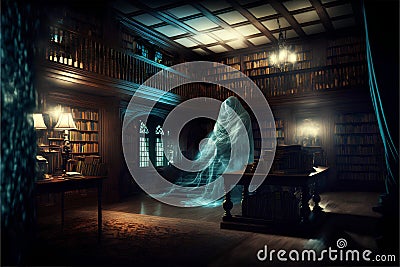 Old library interior with bookshelf. Halloween concept. 3D Rendering Stock Photo