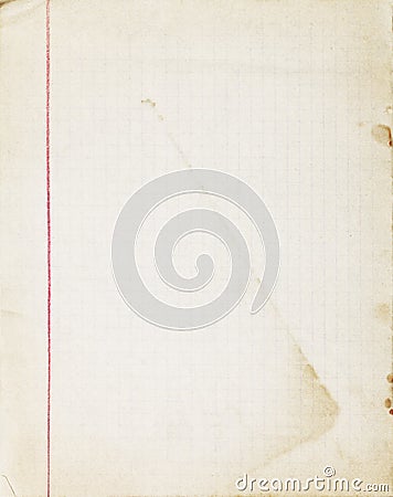 Old lined school paper sheet with margins red line Stock Photo