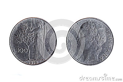 Old 100 lira italian coin Stock Photo