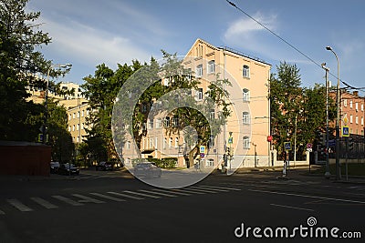 Old living building in Ordzhonikidze street, close to Donskoy monastery in Moscow, Russia. Editorial Stock Photo