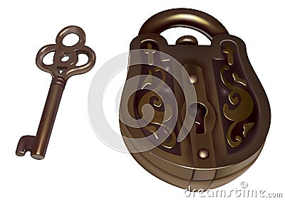 Old lock and key Vector Illustration