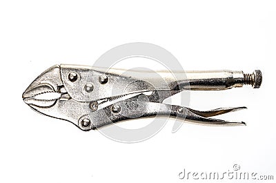 Old locking pliers on white background, Stock Photo