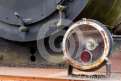 Old locomotive lighting. The lamp used to illuminate the road th Stock Photo