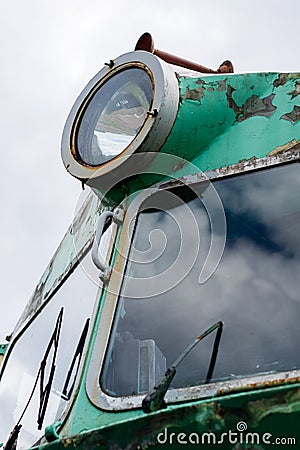 Old locomotive lighting. The lamp used to illuminate the road th Stock Photo