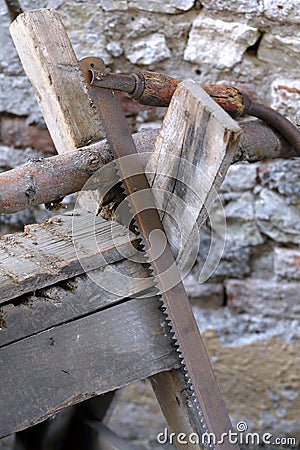 Old long wood saw blade Stock Photo