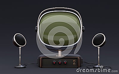 Old looking TV set with speakers Stock Photo