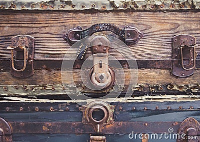 Old Luggage open lock wooden texture Stain Antique collection Stock Photo