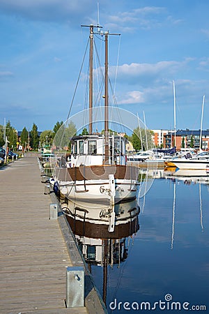 The old Lydia yacht in the harbor of Lappeenranta in the sunny summer day. Finland Editorial Stock Photo