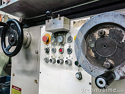 Green, red button controls the machine`s operating circuit board. by specifying a variety of colors Stock Photo