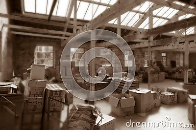 OLD MACHINERY IN DERELICT TEXTILE MILL Editorial Stock Photo