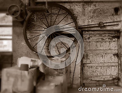 OLD MACHINERY IN DERELICT TEXTILE MILL Editorial Stock Photo