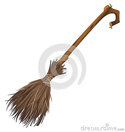 Old magic broom on which witch flies Vector Illustration