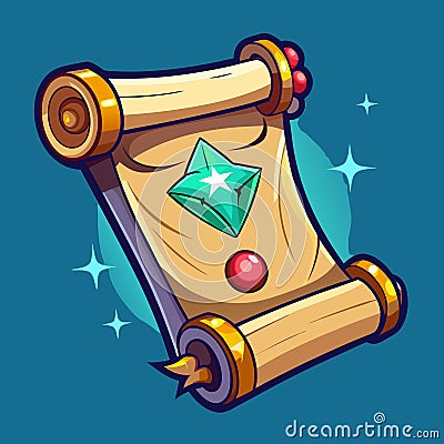 Old magic parchment paper scroll game ui icon. Ancient medieval papyrus roll frame for fantasy fairy tale message. School lib... Vector Illustration