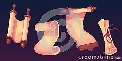 Old magic parchment paper scroll game ui icon Vector Illustration