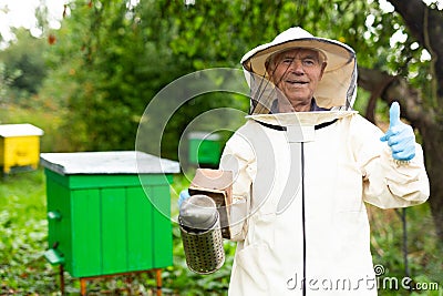 Old male hiver in bee yard Stock Photo