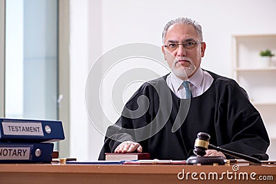 Old male judge working in courthouse Stock Photo