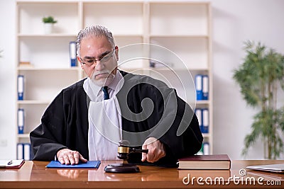 Old male judge working in courthouse Stock Photo